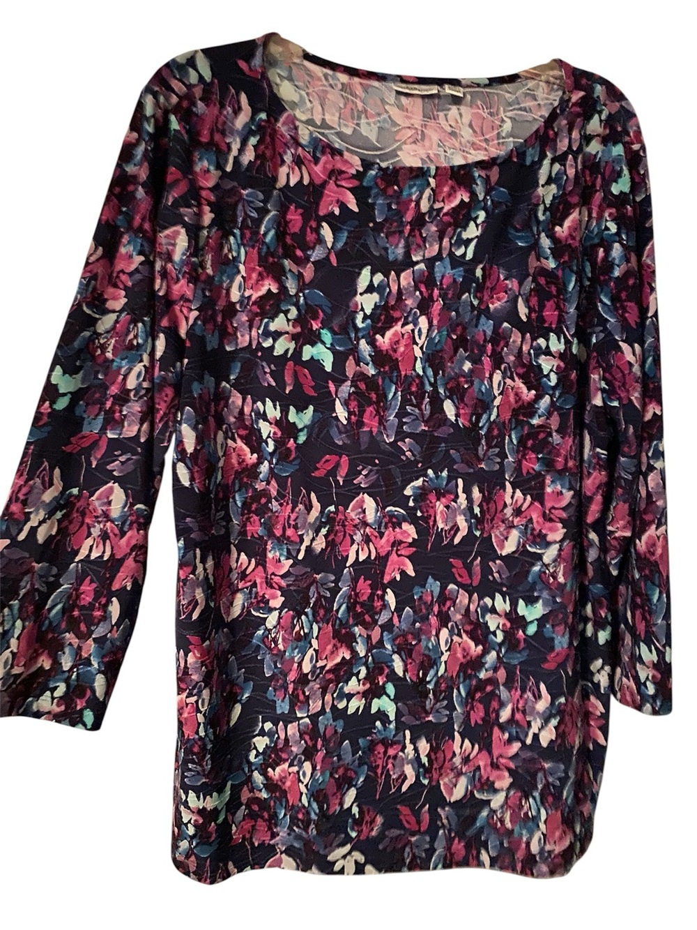 Scoop Neck 3/4 Sleeve Top - Navy & Pink, Sz XL